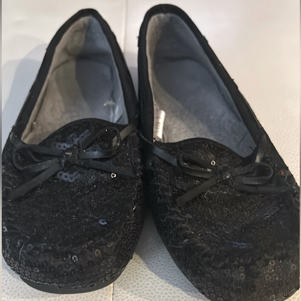 Gap Moccasin Slippers Women’s 7-8 Sequin Black Vintage Glam Sherpa Casual